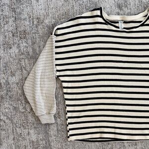Hayden Black and Cream boxy Striped Top